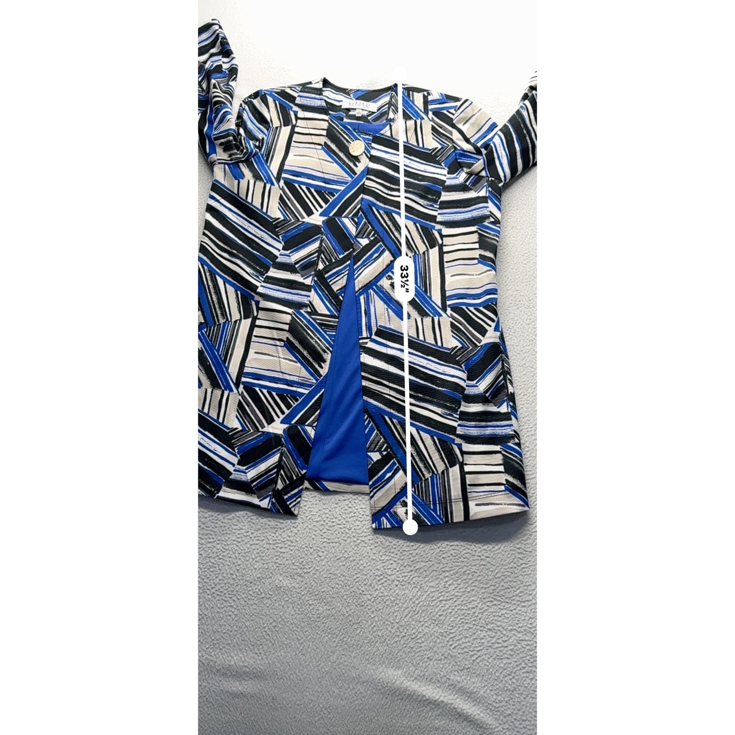 Kasper Geometric Print Open Front Jacket With Brass Button Size 6 #9419