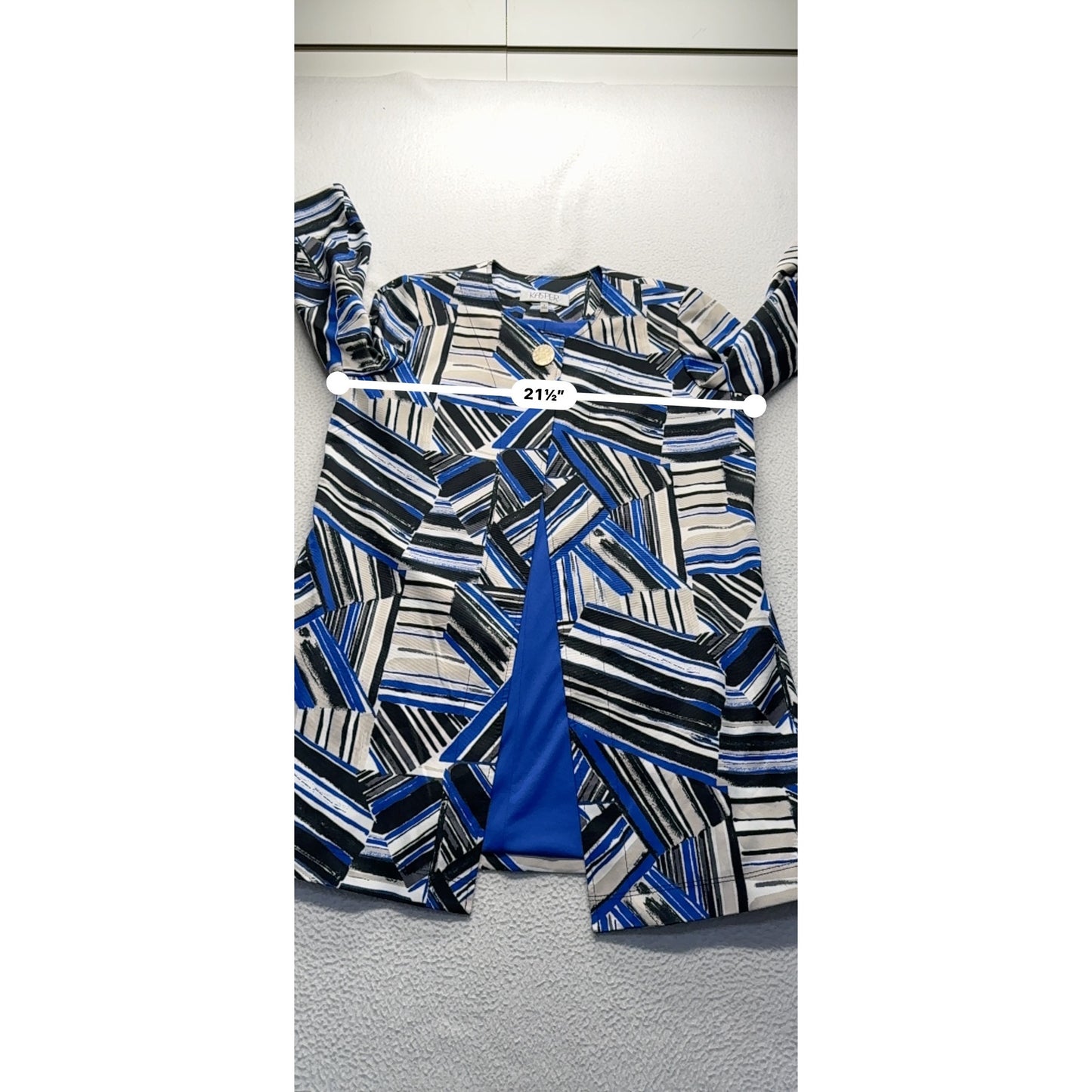 Kasper Geometric Print Open Front Jacket With Brass Button Size 6 #9419