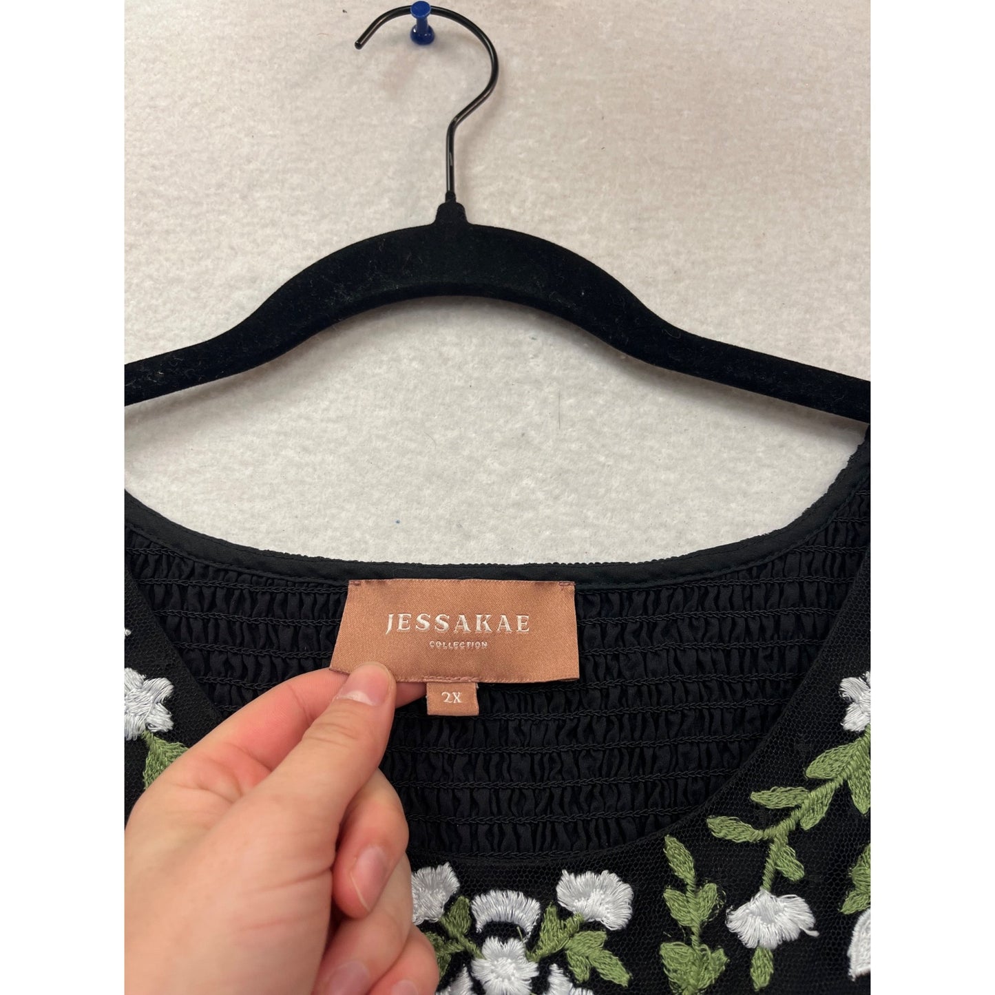 Jessakae 2XL Black Floral Embroidered Dress #159C