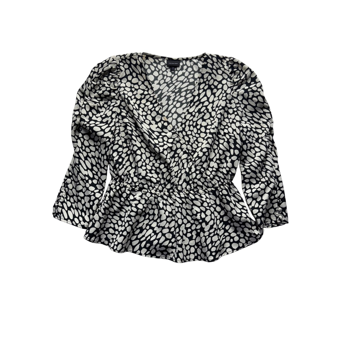 Who What Wear Black White Pebble Print Peplum Wrap Top M #57B