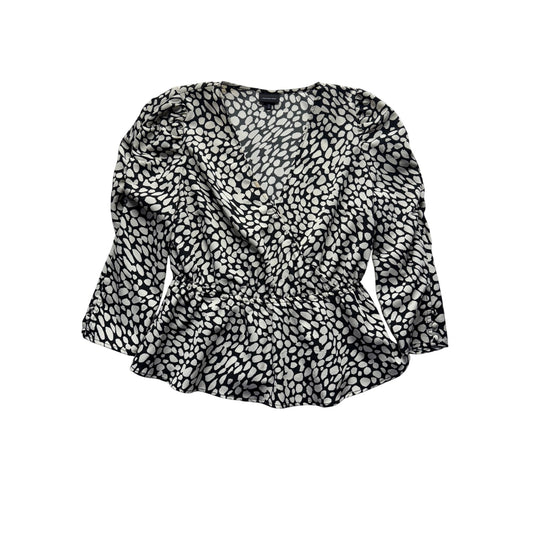 Who What Wear Black White Pebble Print Peplum Wrap Top M #57B