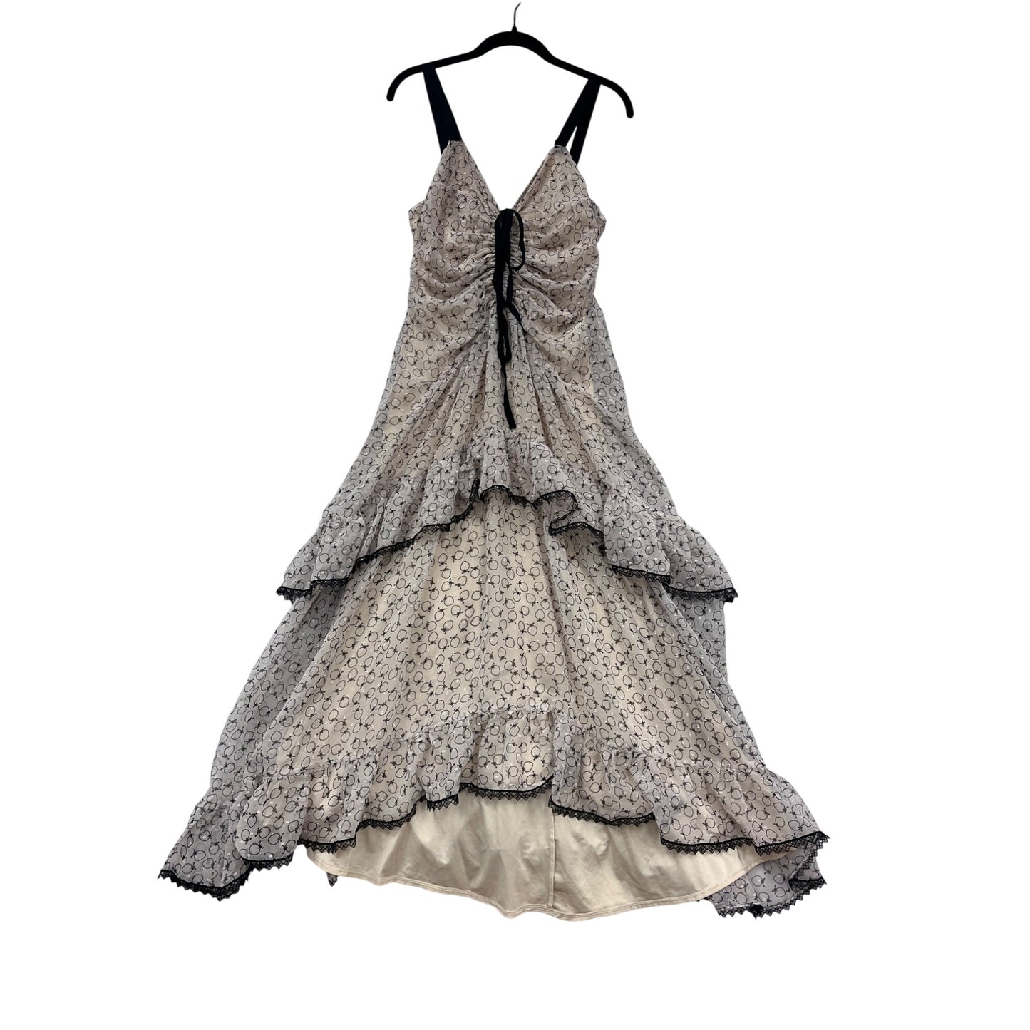 Max Studio Womens 6 Beige & Black Tiered Ruffle Maxi Dress With Adjustable Straps #107A