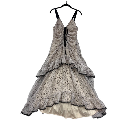 Max Studio Womens 6 Beige & Black Tiered Ruffle Maxi Dress With Adjustable Straps #107A