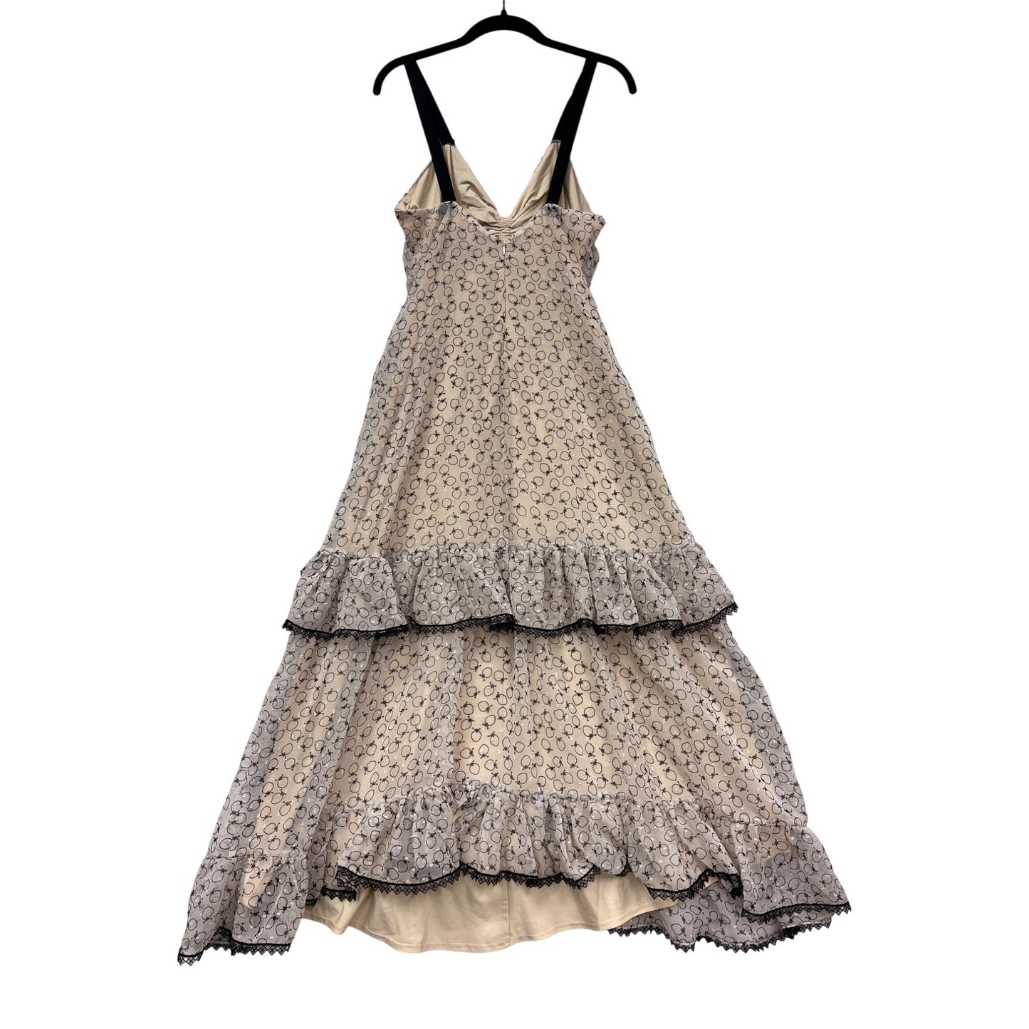 Max Studio Womens 6 Beige & Black Tiered Ruffle Maxi Dress With Adjustable Straps #107A