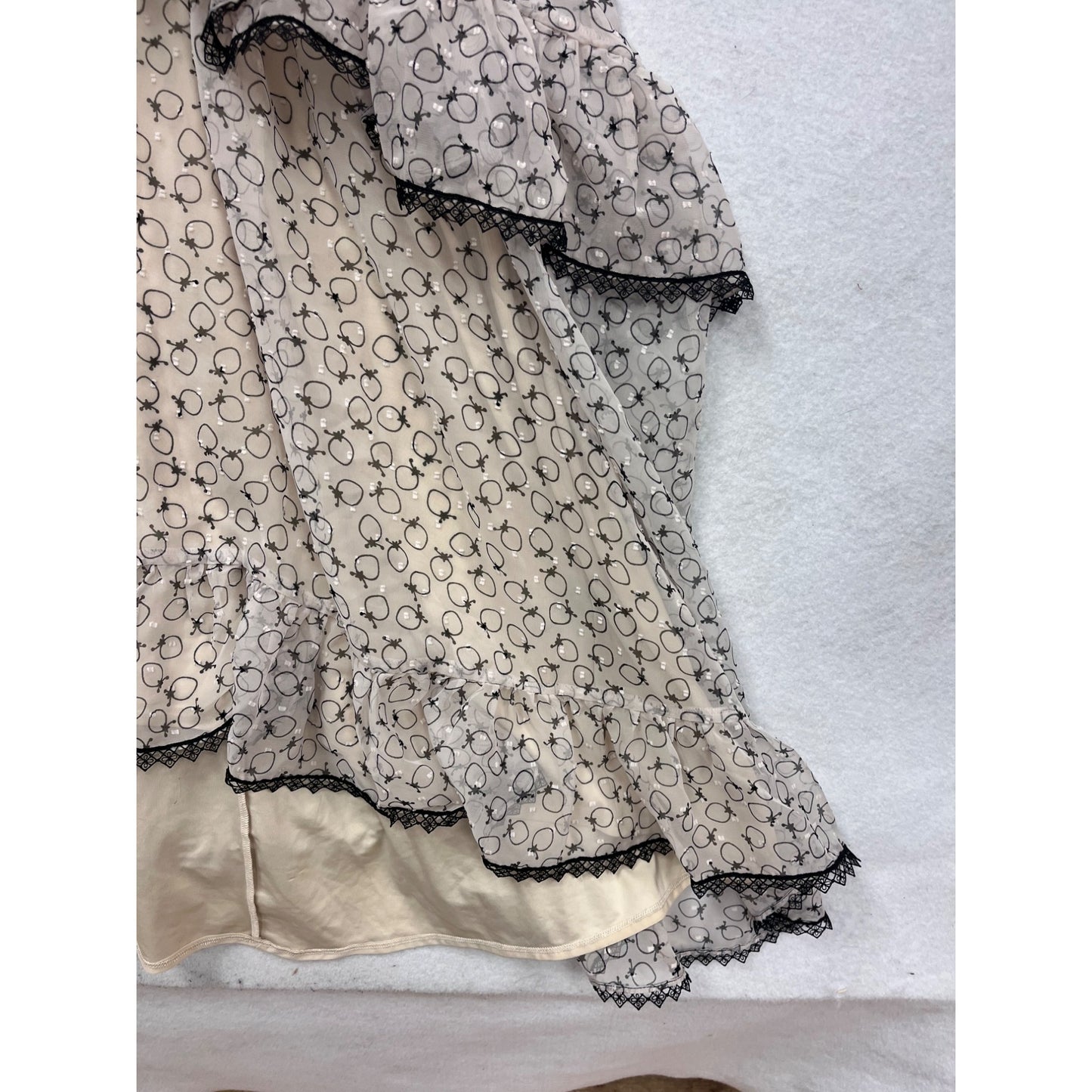 Max Studio Womens 6 Beige & Black Tiered Ruffle Maxi Dress With Adjustable Straps #107A