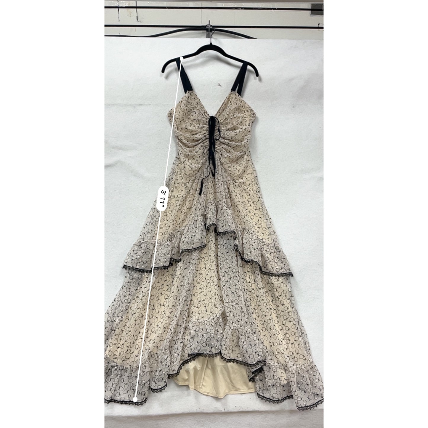 Max Studio Womens 6 Beige & Black Tiered Ruffle Maxi Dress With Adjustable Straps #107A