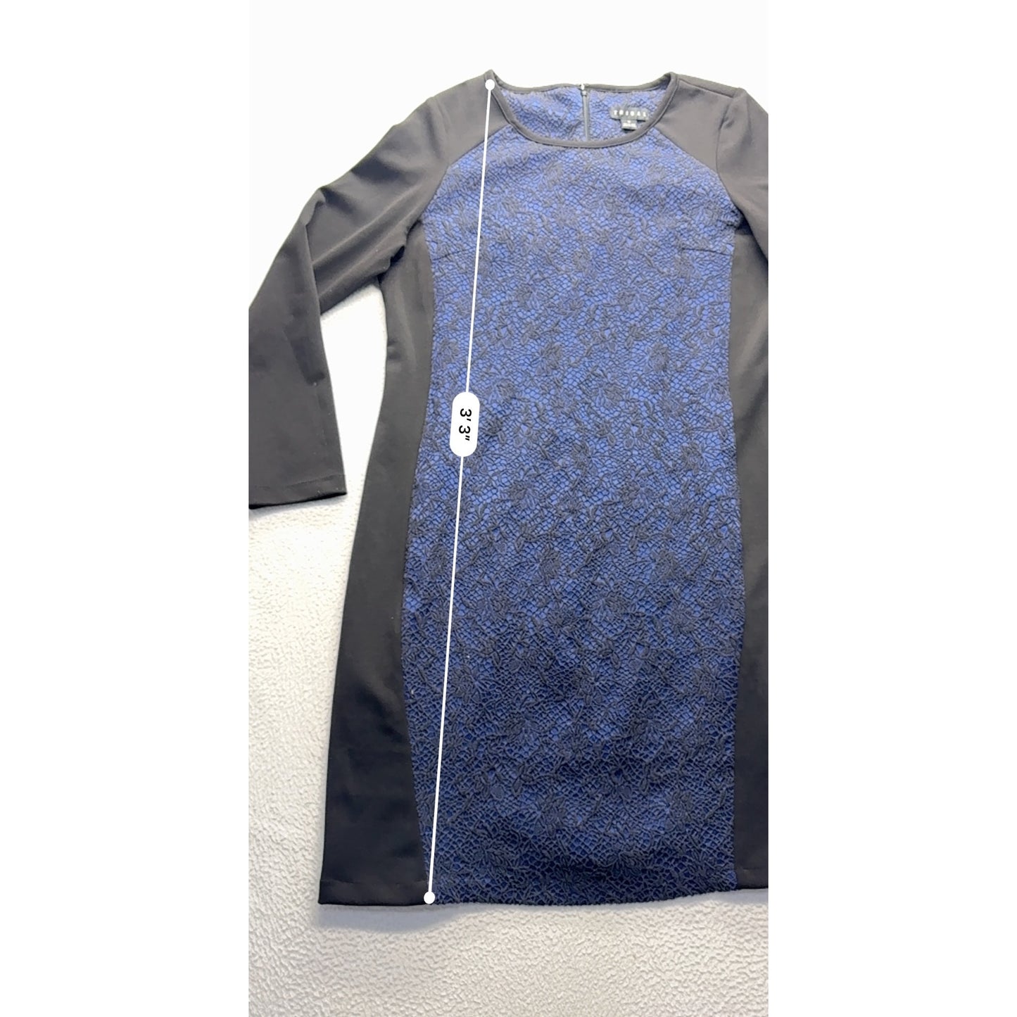 Tribal Womens Long Sleeve Dress W/ Blue Lace Overlay & Black Panels Size 12 #7730