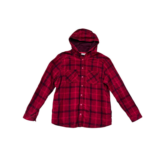 Columbia Red & Black Plaid Cotton Hooded Shirt Jacket XL #8911