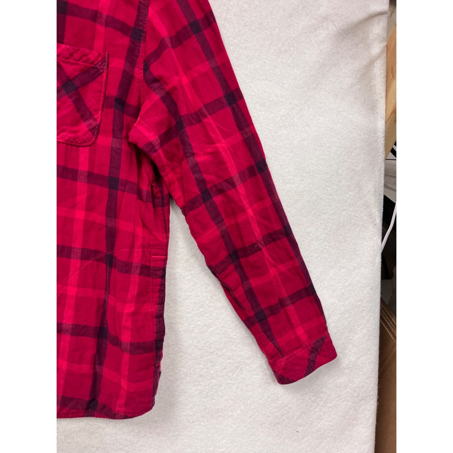 Columbia Red & Black Plaid Cotton Hooded Shirt Jacket XL #8911