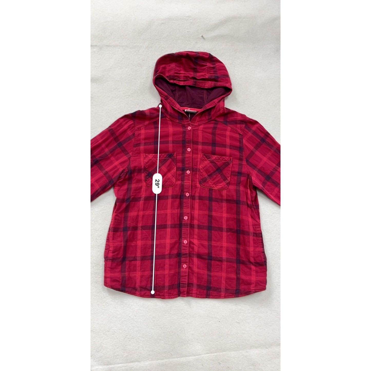Columbia Red & Black Plaid Cotton Hooded Shirt Jacket XL #8911