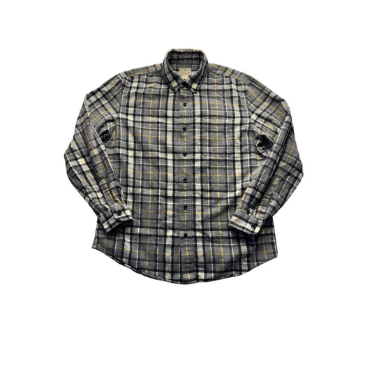 L.L.Bean Mens Gray & Yellow Plaid Long-Sleeve  Button-Up Shirt Lg #7780
