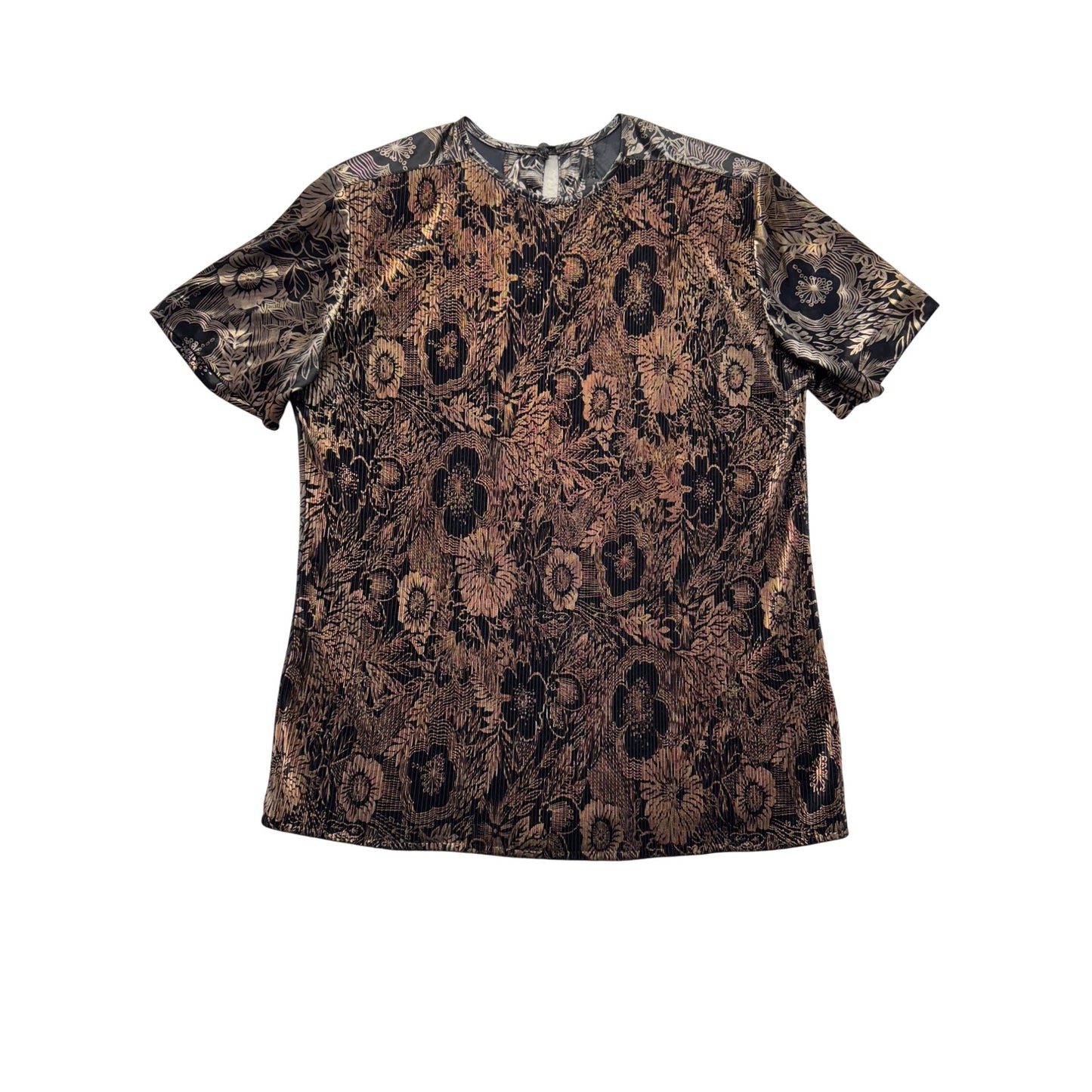 Notations Petite Floral Metallic Short Sleeve Top Size 6 Made In USA #9726