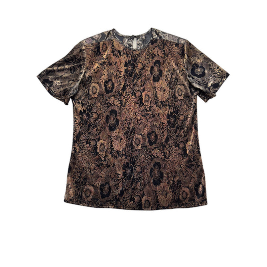 Notations Petite Floral Metallic Short Sleeve Top Size 6 Made In USA #9726