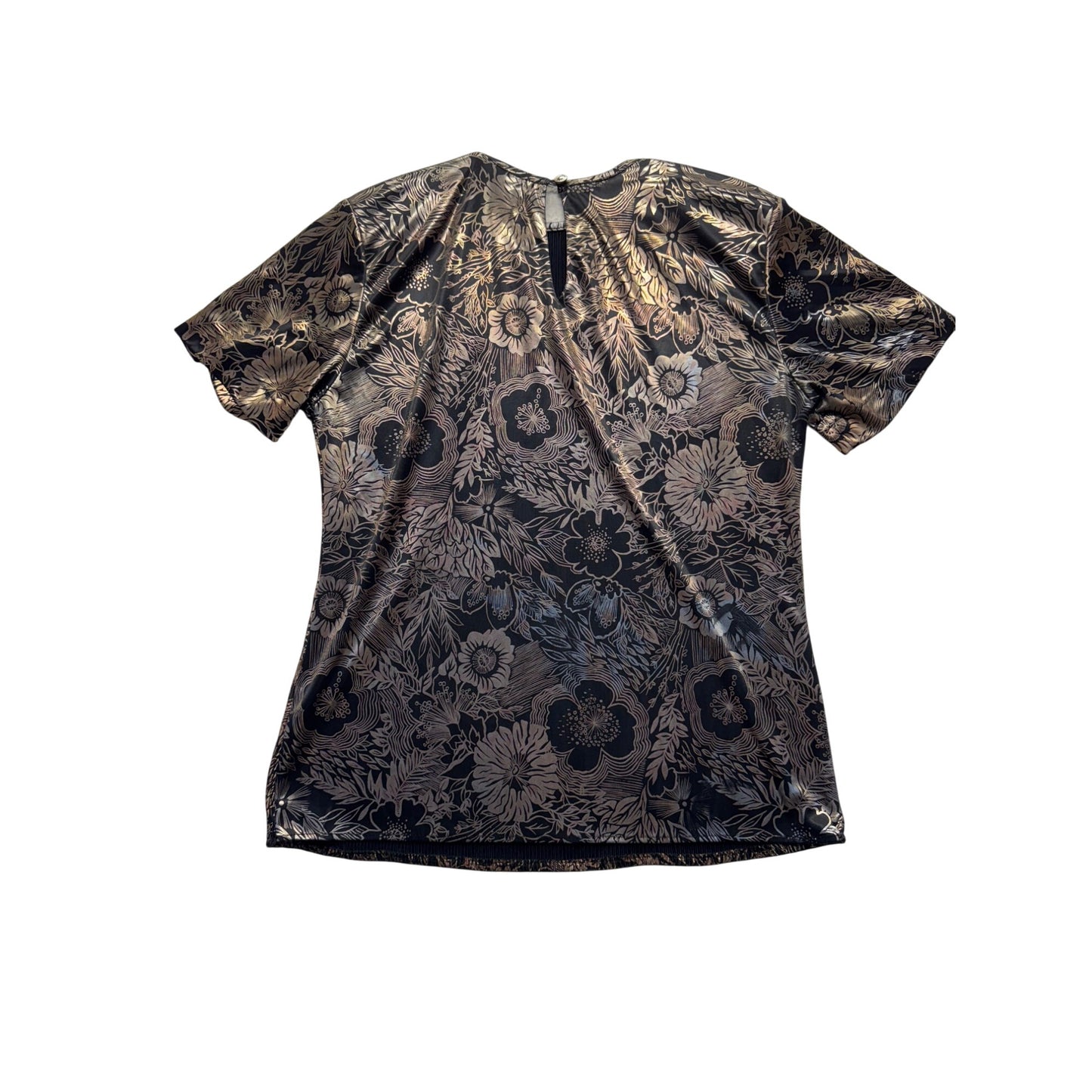 Notations Petite Floral Metallic Short Sleeve Top Size 6 Made In USA #9726