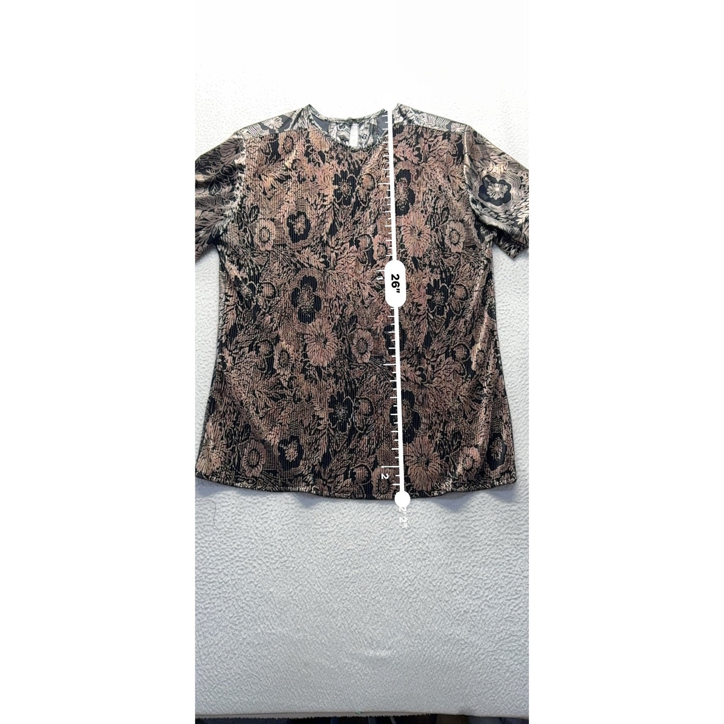 Notations Petite Floral Metallic Short Sleeve Top Size 6 Made In USA #9726
