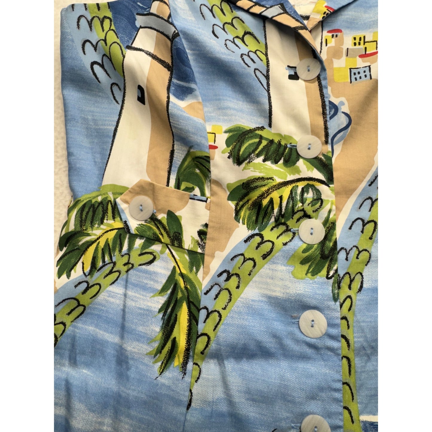 Vintage Lighthouse Print Halter Dress With Collar & Button Front #7900