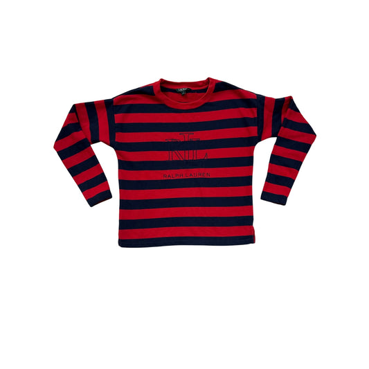 Ralph Lauren Striped Red & Navy Long Sleeve Shirt Cotton Blend S #6977