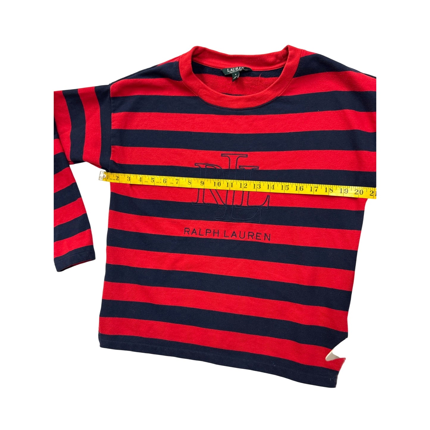 Ralph Lauren Striped Red & Navy Long Sleeve Shirt Cotton Blend S #6977