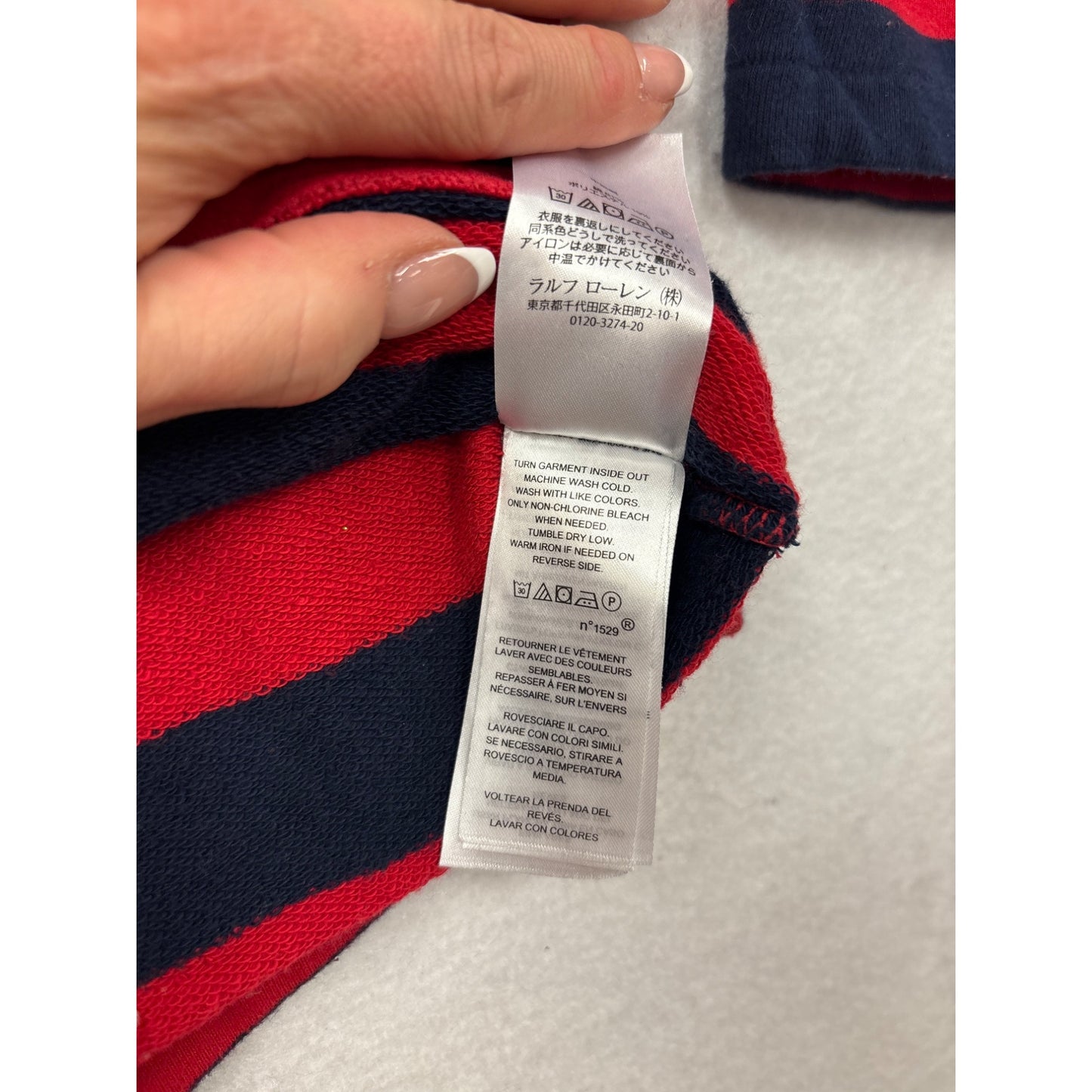 Ralph Lauren Striped Red & Navy Long Sleeve Shirt Cotton Blend S #6977