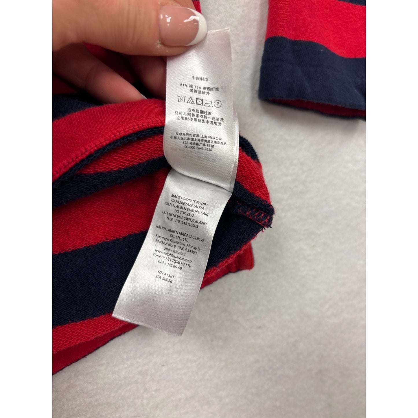 Ralph Lauren Striped Red & Navy Long Sleeve Shirt Cotton Blend S #6977