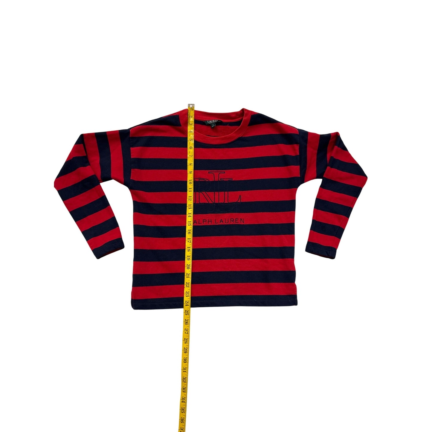 Ralph Lauren Striped Red & Navy Long Sleeve Shirt Cotton Blend S #6977