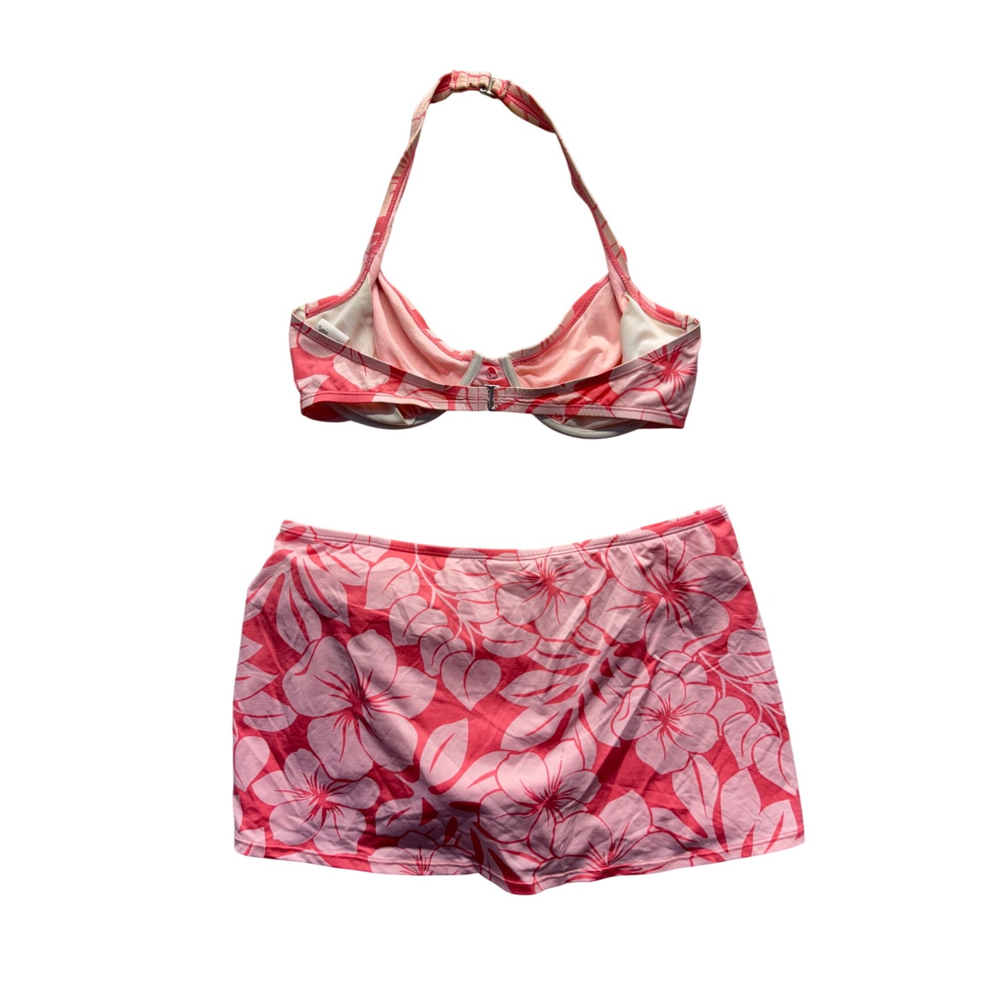 Jag Floral Print Halter Swim Top & Skirted Bottom Set Large Pink #9999