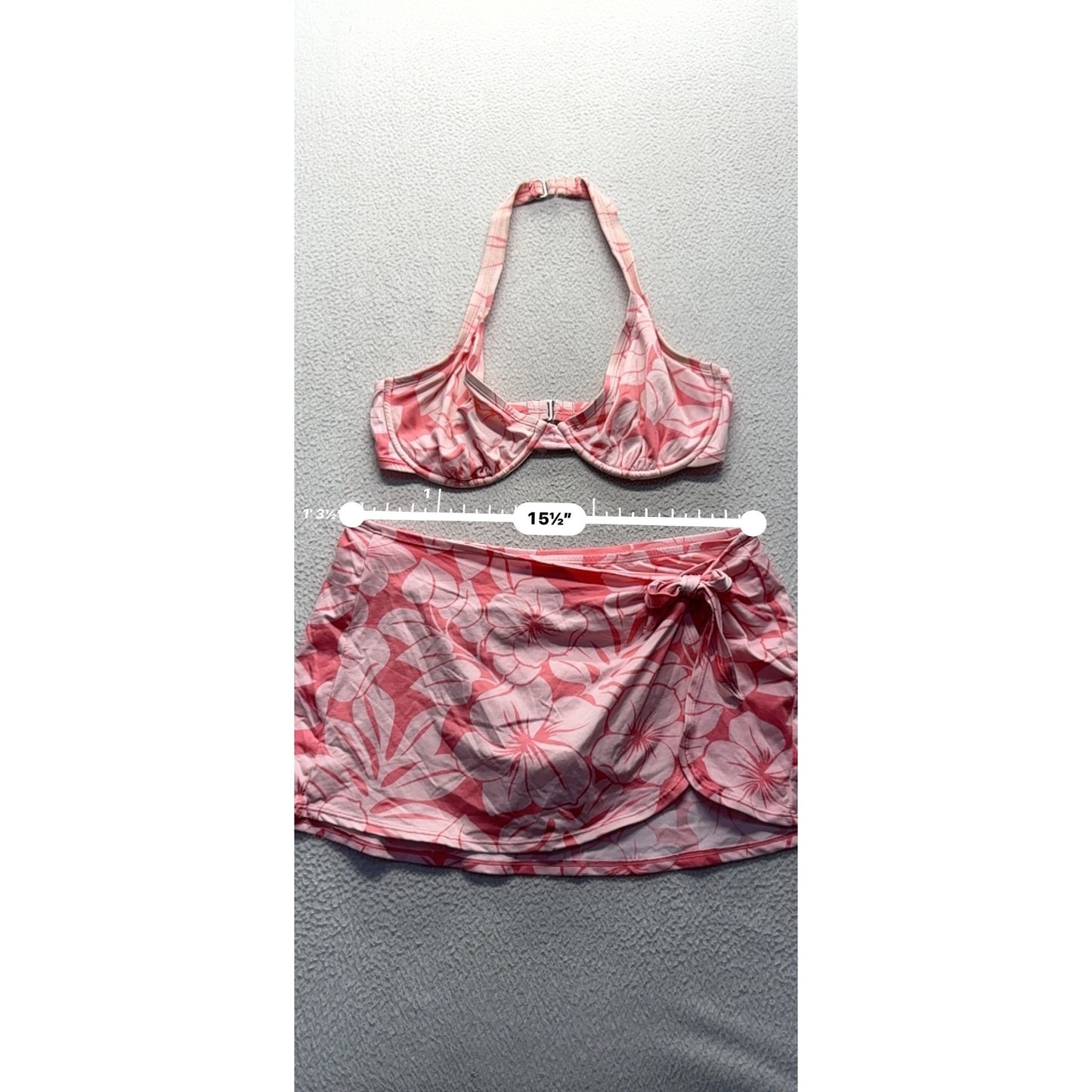 Jag Floral Print Halter Swim Top & Skirted Bottom Set Large Pink #9999