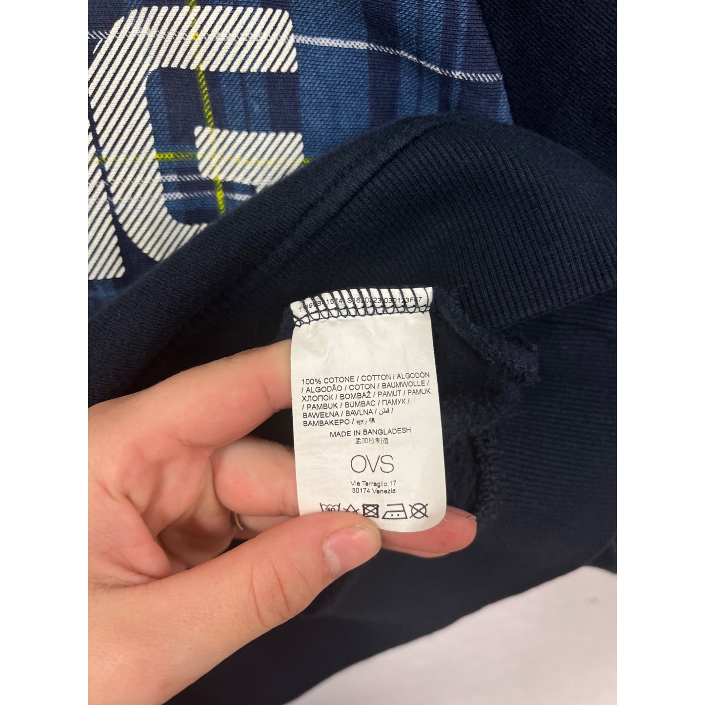 Navy Blue OVS STRNG Sweatshirt With Plaid Detail #8444