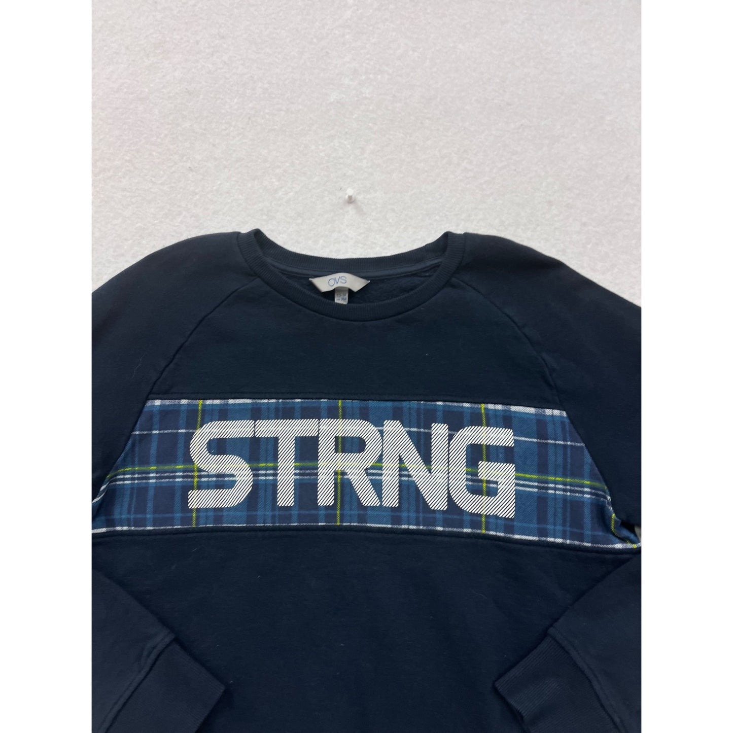 Navy Blue OVS STRNG Sweatshirt With Plaid Detail #8444