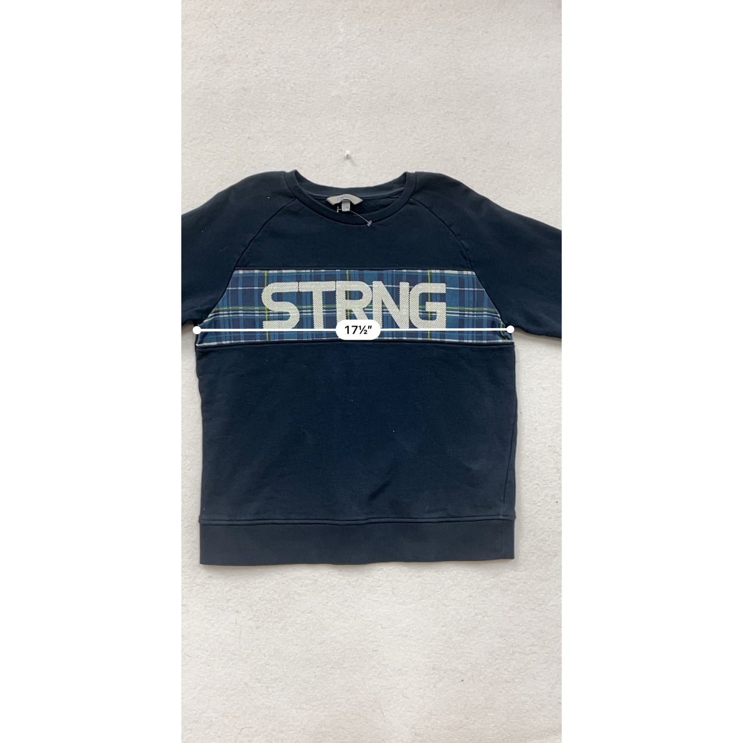 Navy Blue OVS STRNG Sweatshirt With Plaid Detail #8444