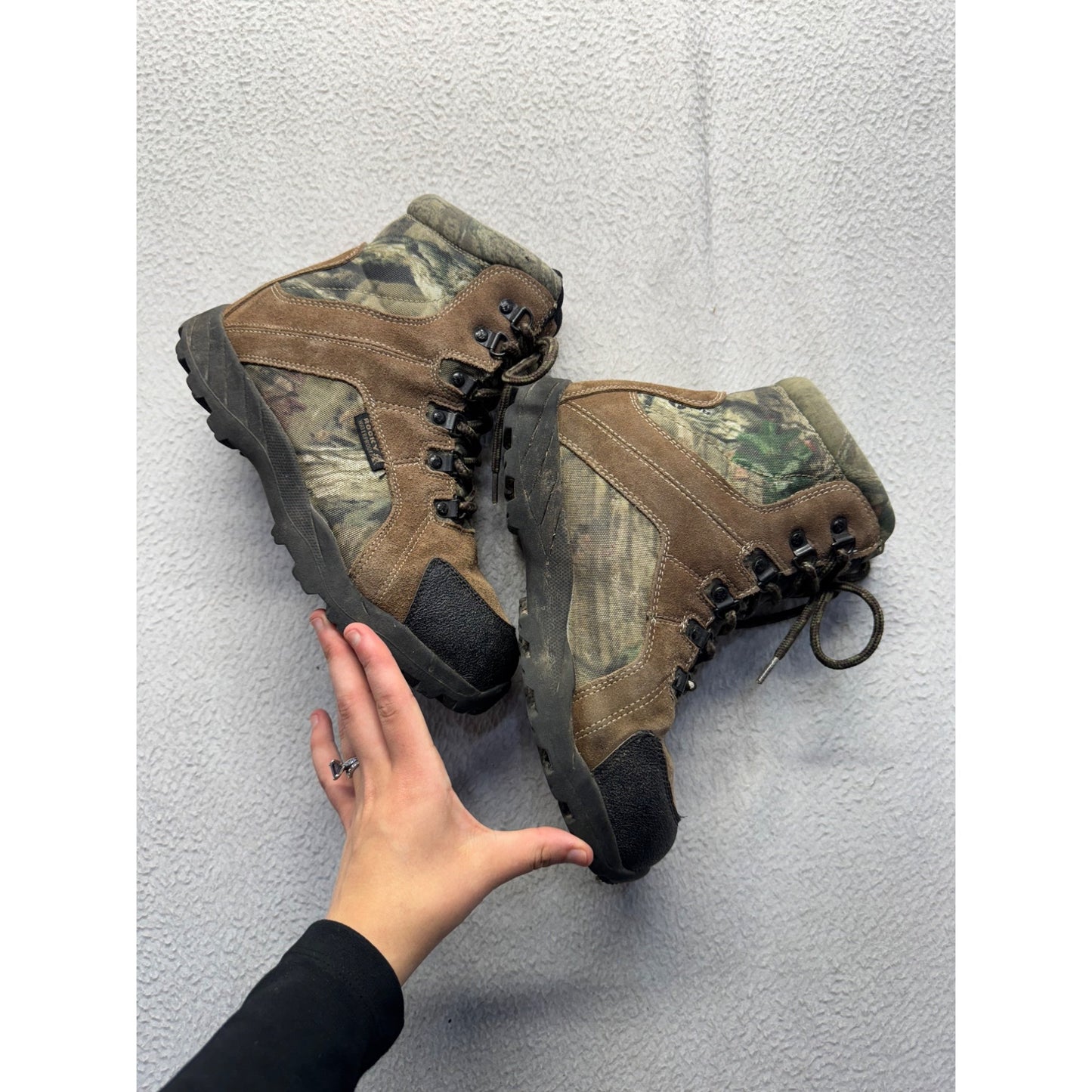 Rocky Brown Camo Suede Lace-Up Hiking Boots With Rubber Sole #141B