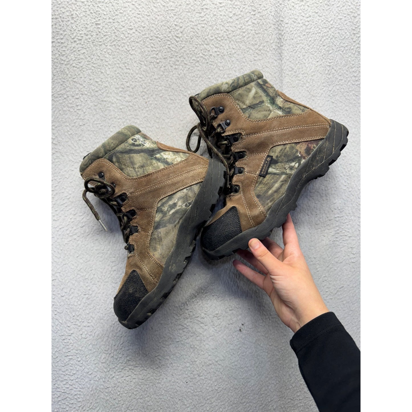 Rocky Brown Camo Suede Lace-Up Hiking Boots With Rubber Sole #141B