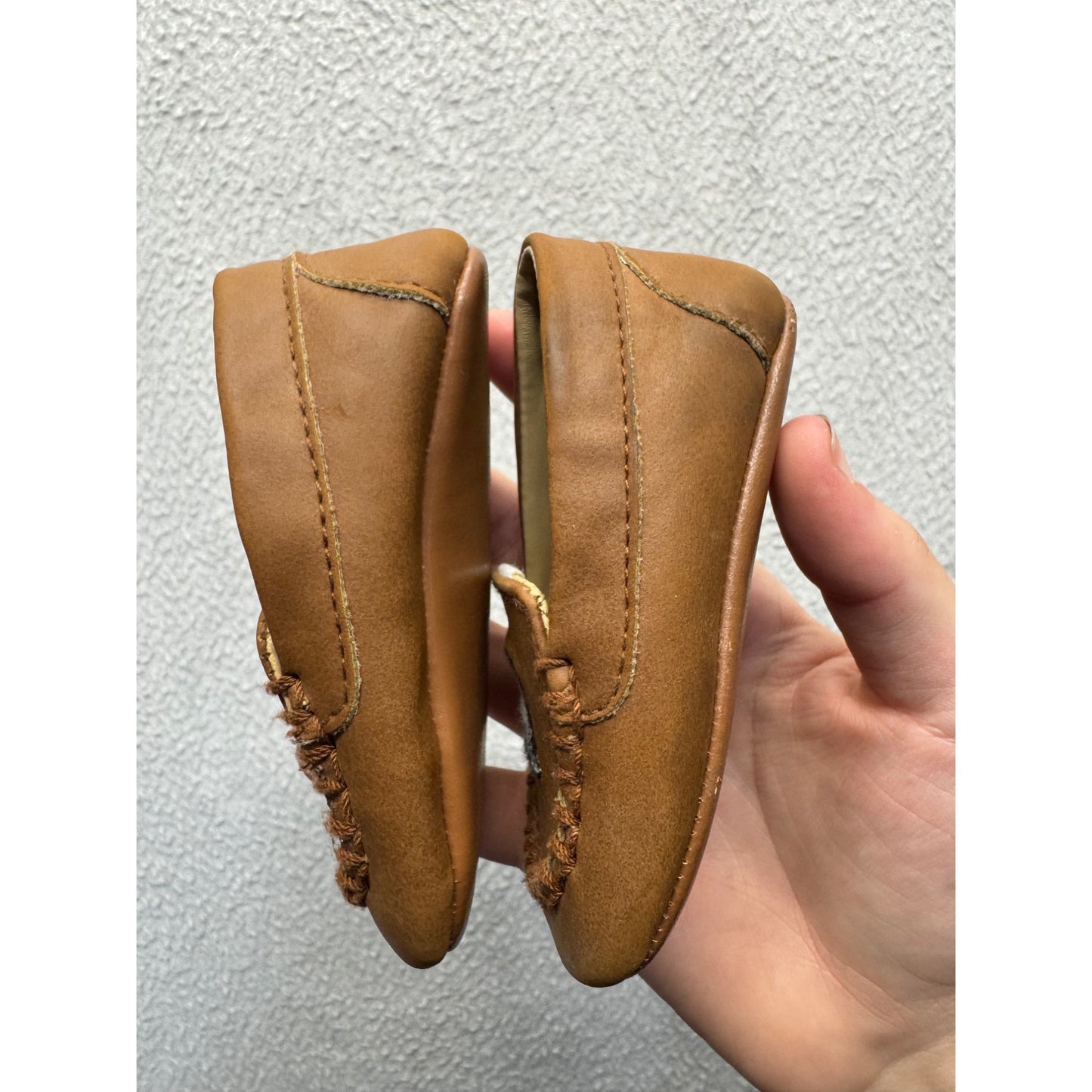 Janie & Jack Infant Brown Leather Moccasins With Embroidered Dog Design 9445