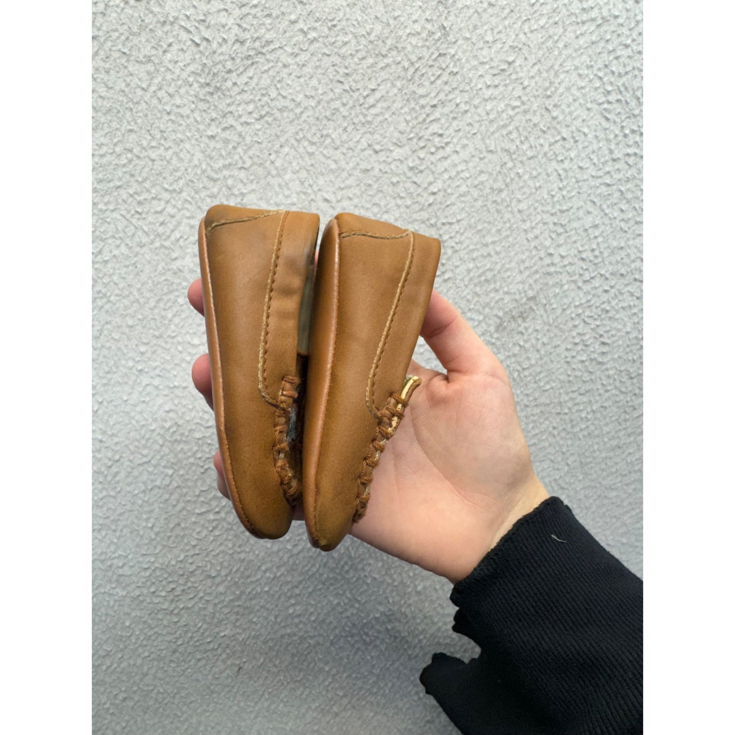 Janie & Jack Infant Brown Leather Moccasins With Embroidered Dog Design 9445