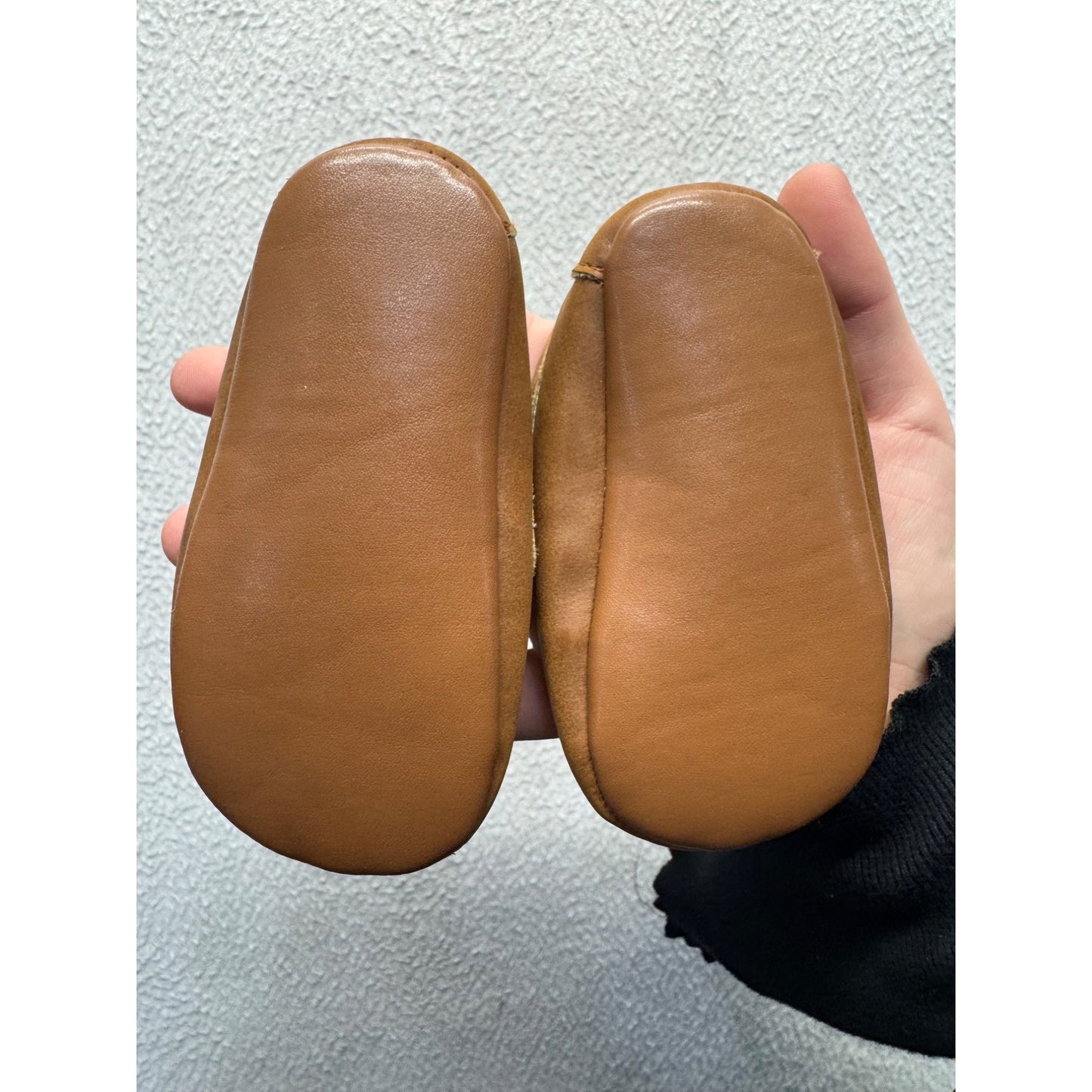 Janie & Jack Infant Brown Leather Moccasins With Embroidered Dog Design 9445