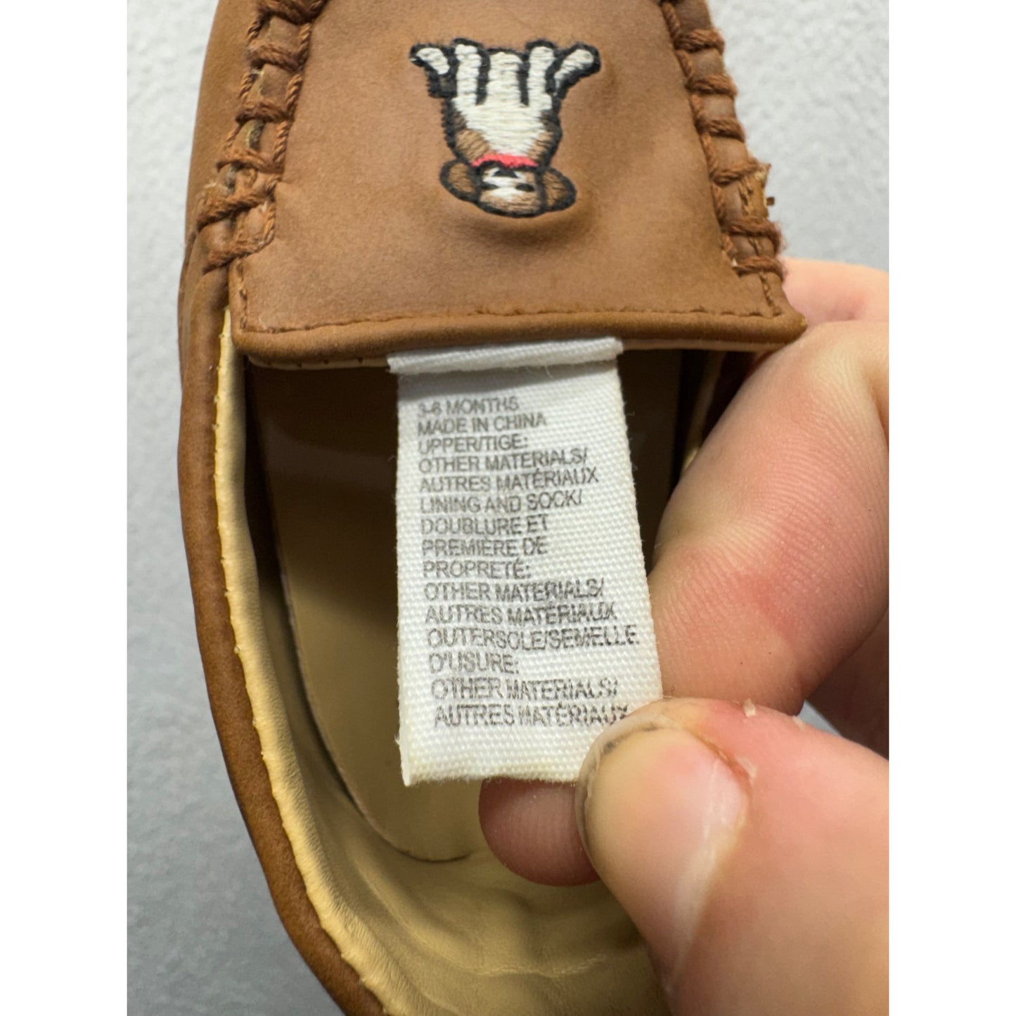 Janie & Jack Infant Brown Leather Moccasins With Embroidered Dog Design 9445