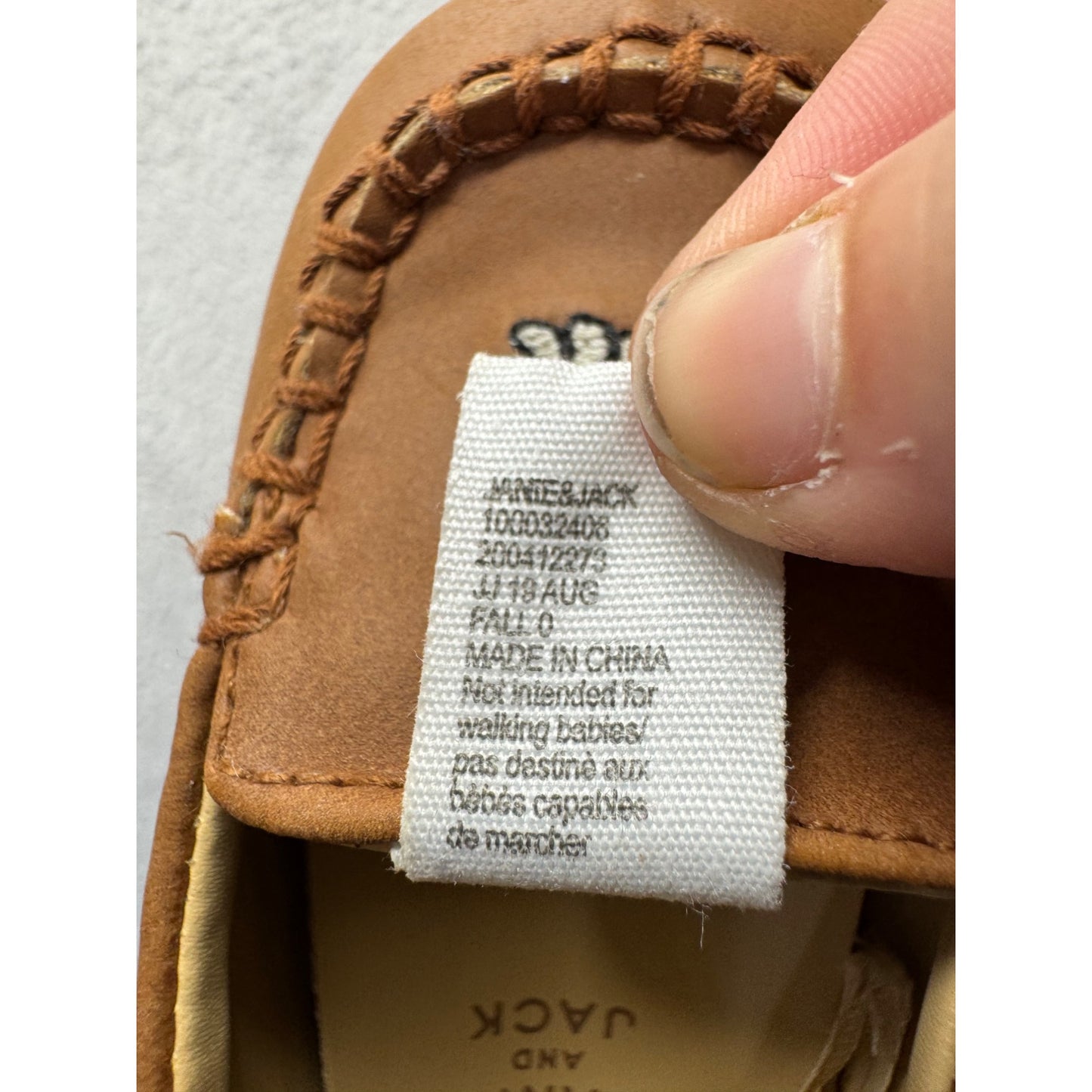 Janie & Jack Infant Brown Leather Moccasins With Embroidered Dog Design 9445