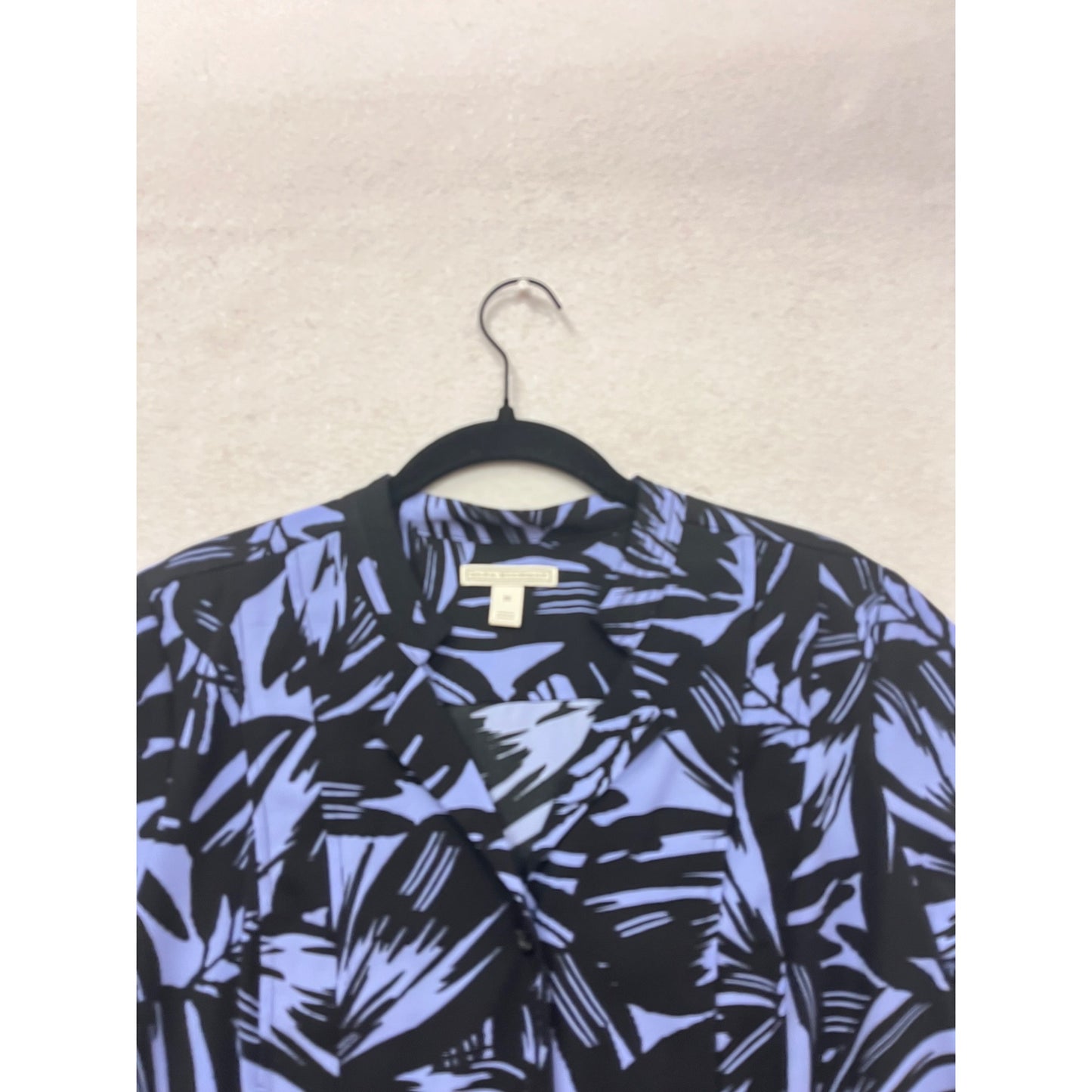 Dana Buchman Floral Print Blouse M Black & Purple Short Sleeve #191A