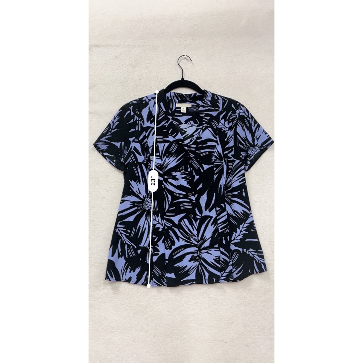 Dana Buchman Floral Print Blouse M Black & Purple Short Sleeve #191A