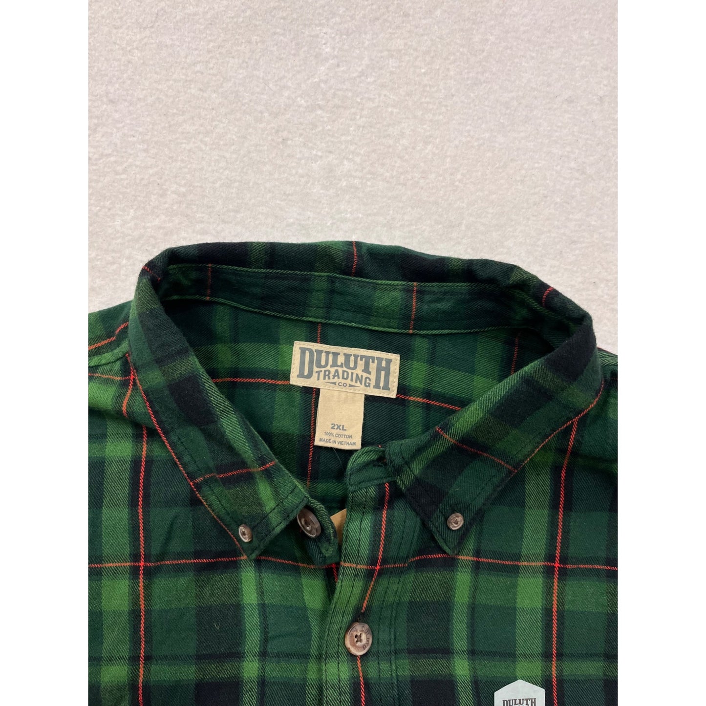2XL Duluth Trading Co. Green/Black/Red Plaid Button-Down Shirt #8777