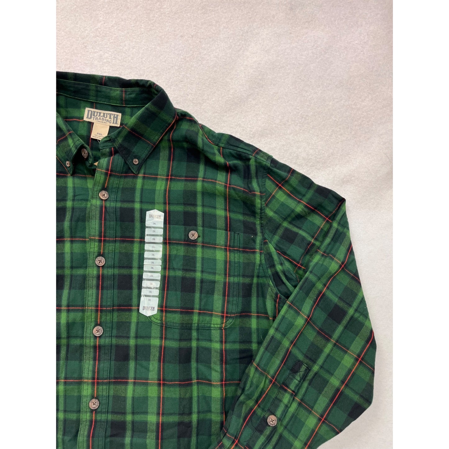 2XL Duluth Trading Co. Green/Black/Red Plaid Button-Down Shirt #8777