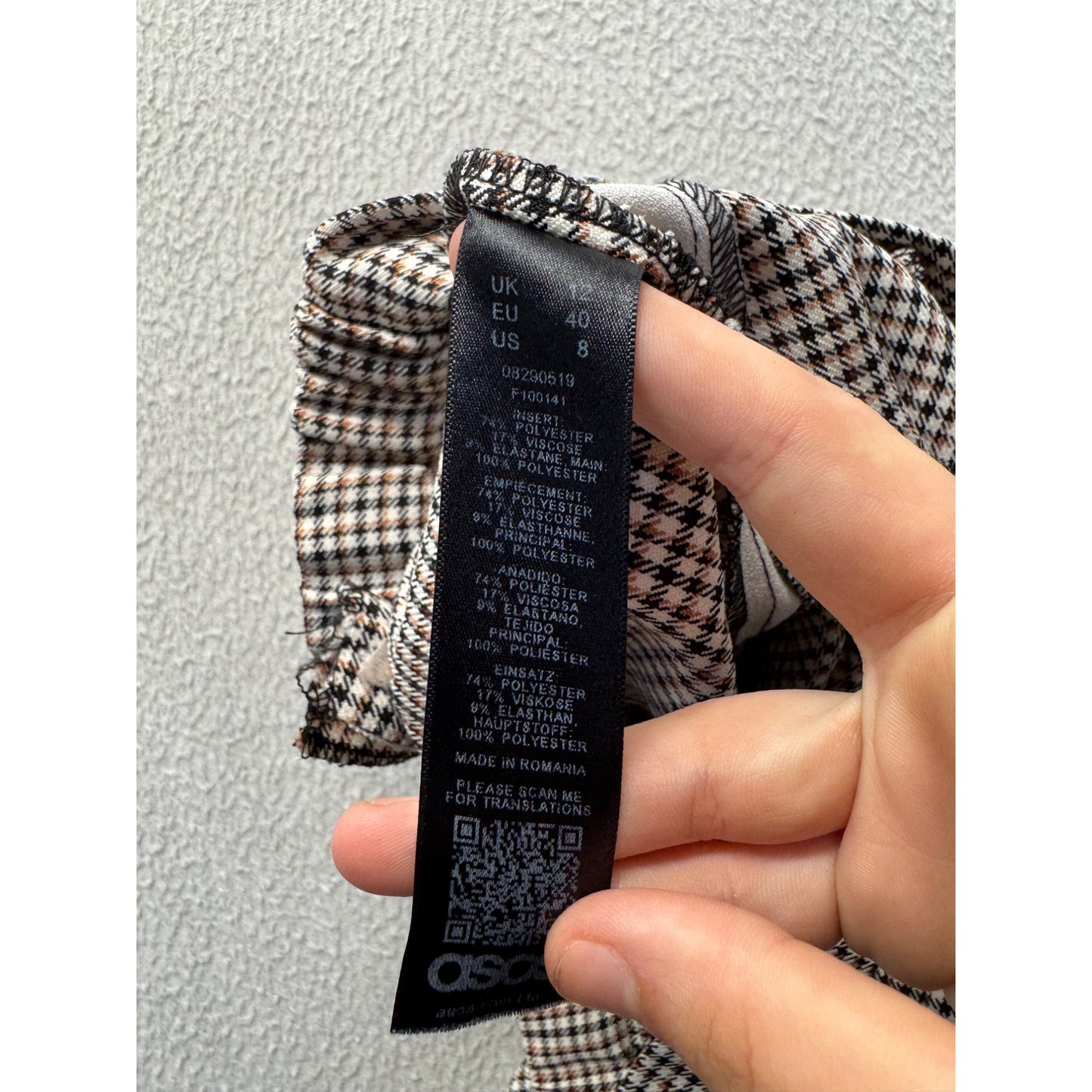 Asos Houndstooth Slim Fit Pants Size US 8 UK 12 With Side Stripes #323B