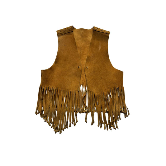 Vintage Style Western Brown Suede Fringe Vest With Beads #9026