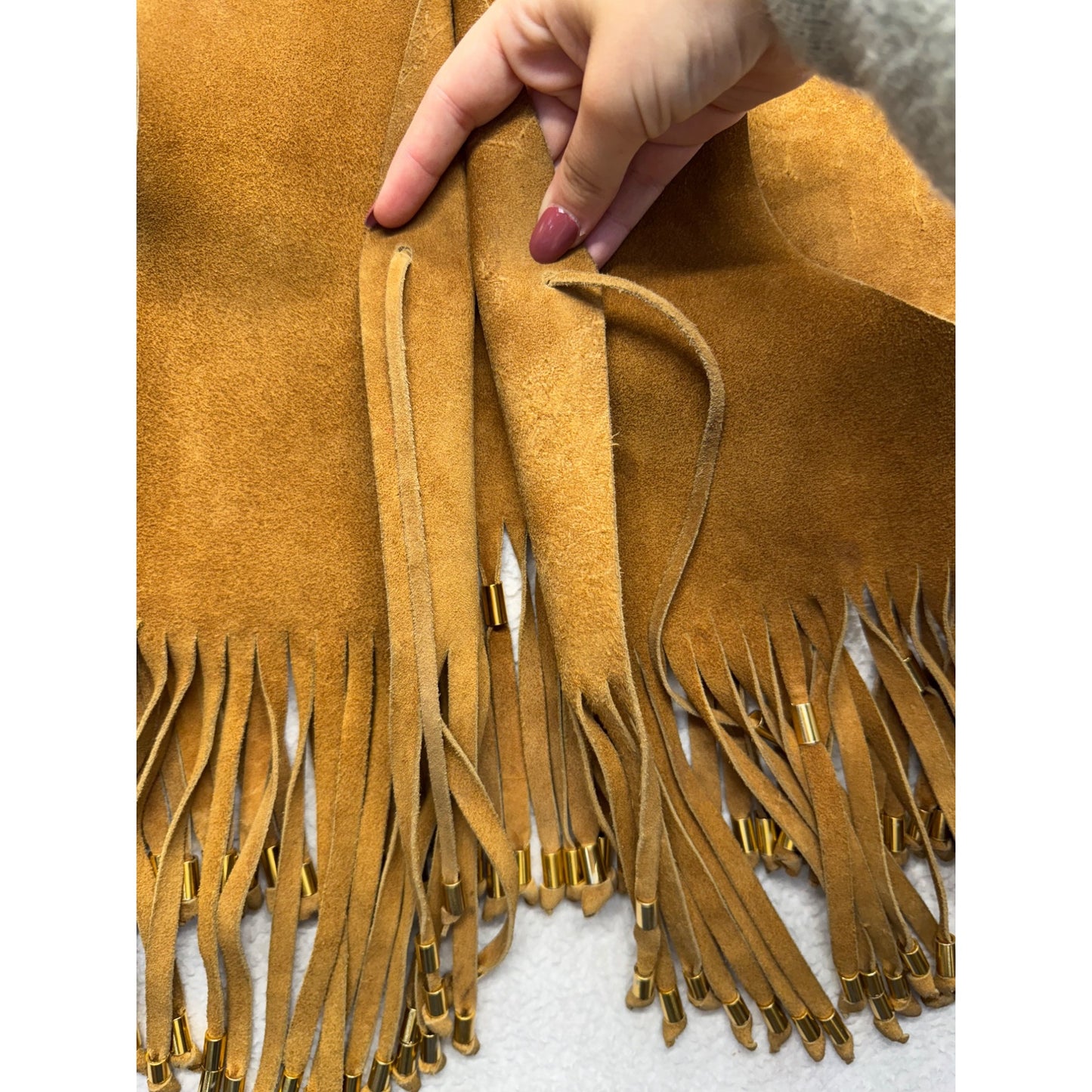 Vintage Style Western Brown Suede Fringe Vest With Beads #9026