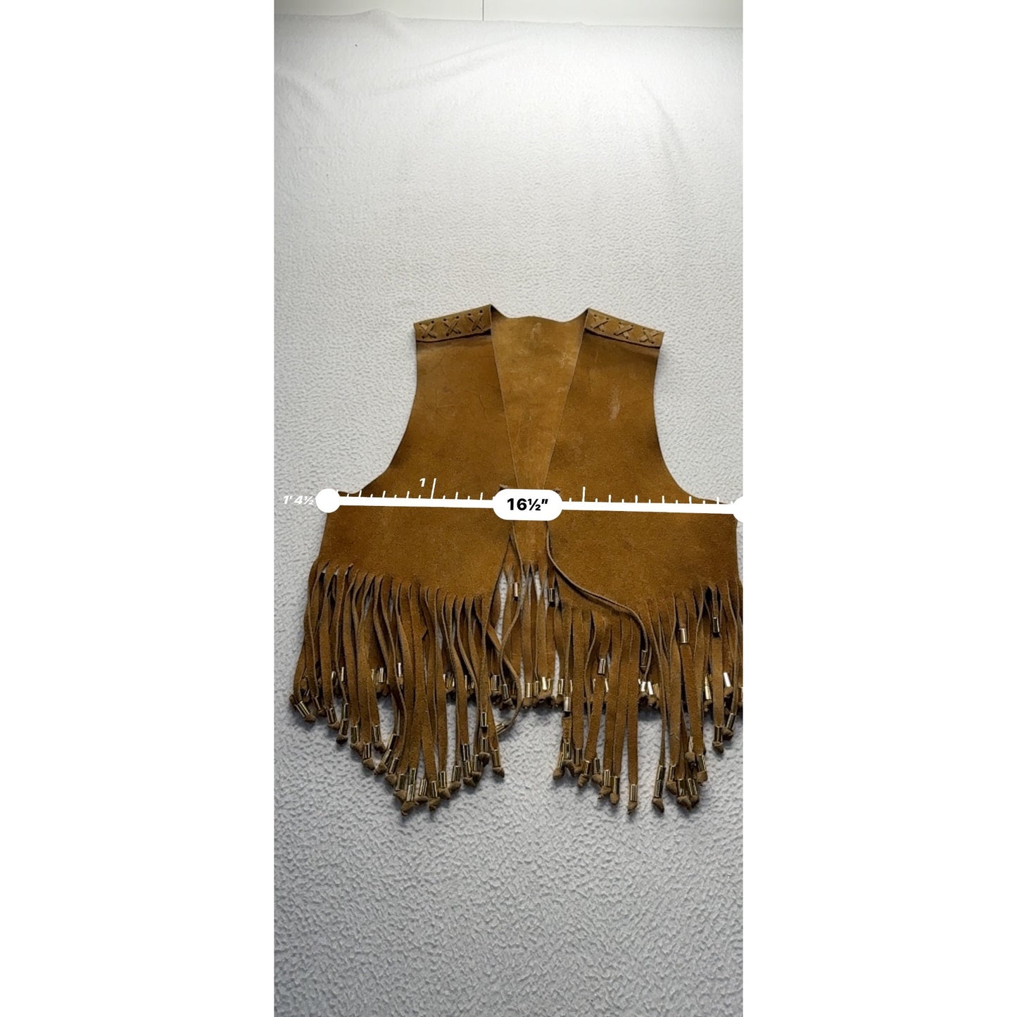 Vintage Style Western Brown Suede Fringe Vest With Beads #9026