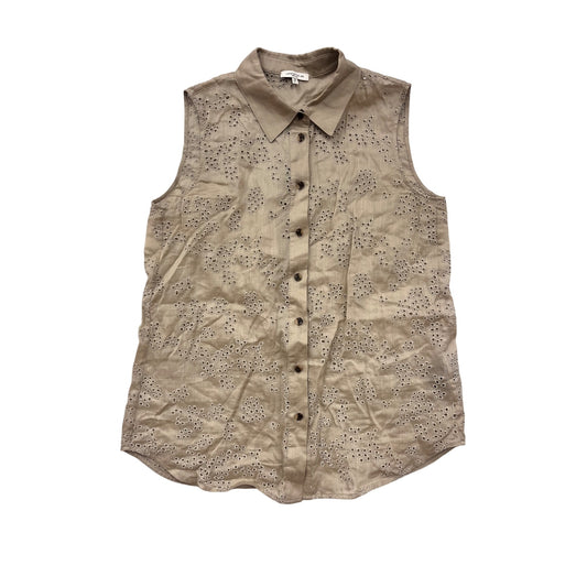 Lafayette 148 New York Tan Eyelet Sleeveless Button-Up Shirt S #8867