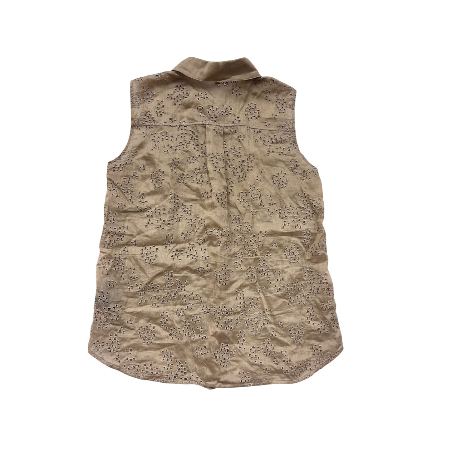 Lafayette 148 New York Tan Eyelet Sleeveless Button-Up Shirt S #8867