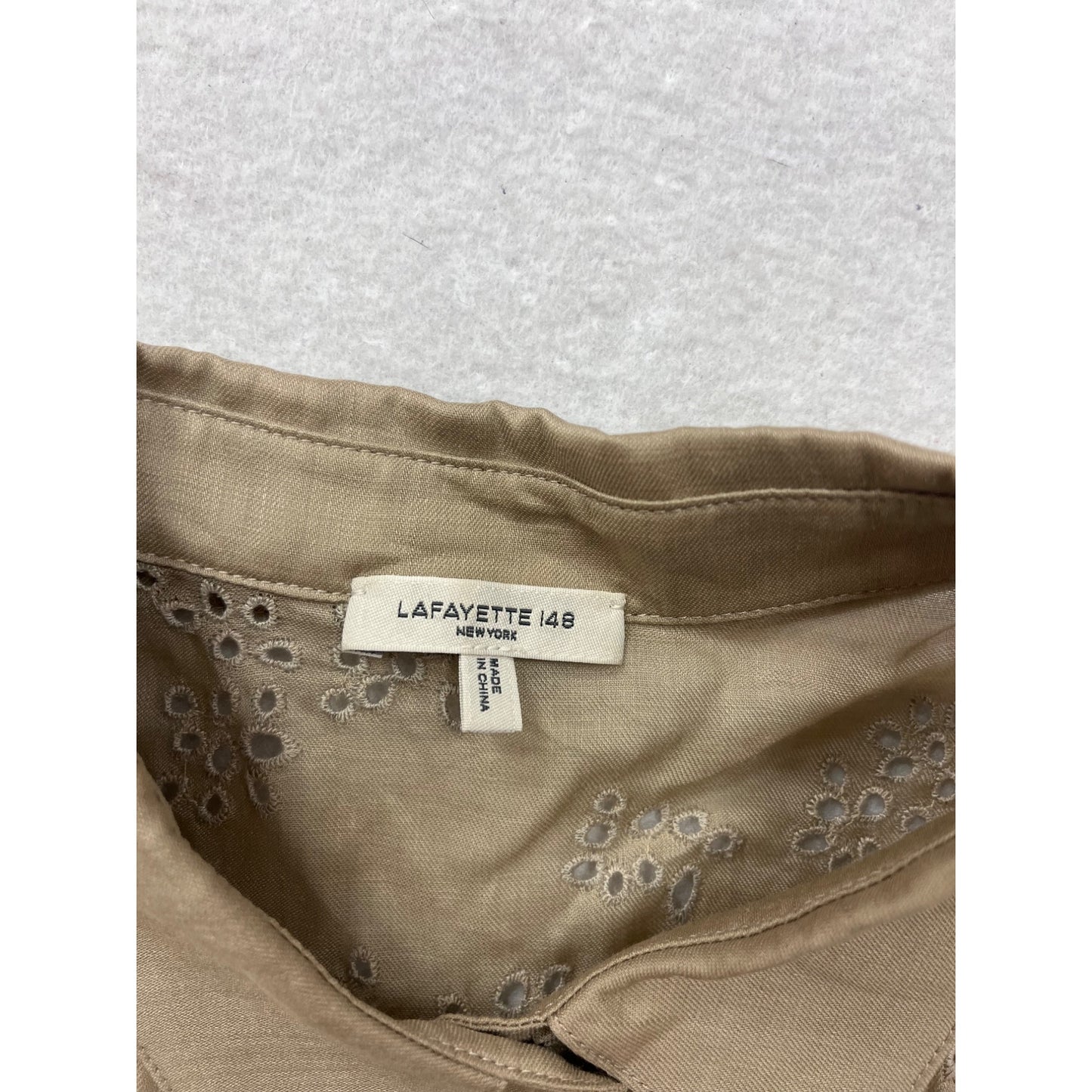 Lafayette 148 New York Tan Eyelet Sleeveless Button-Up Shirt S #8867