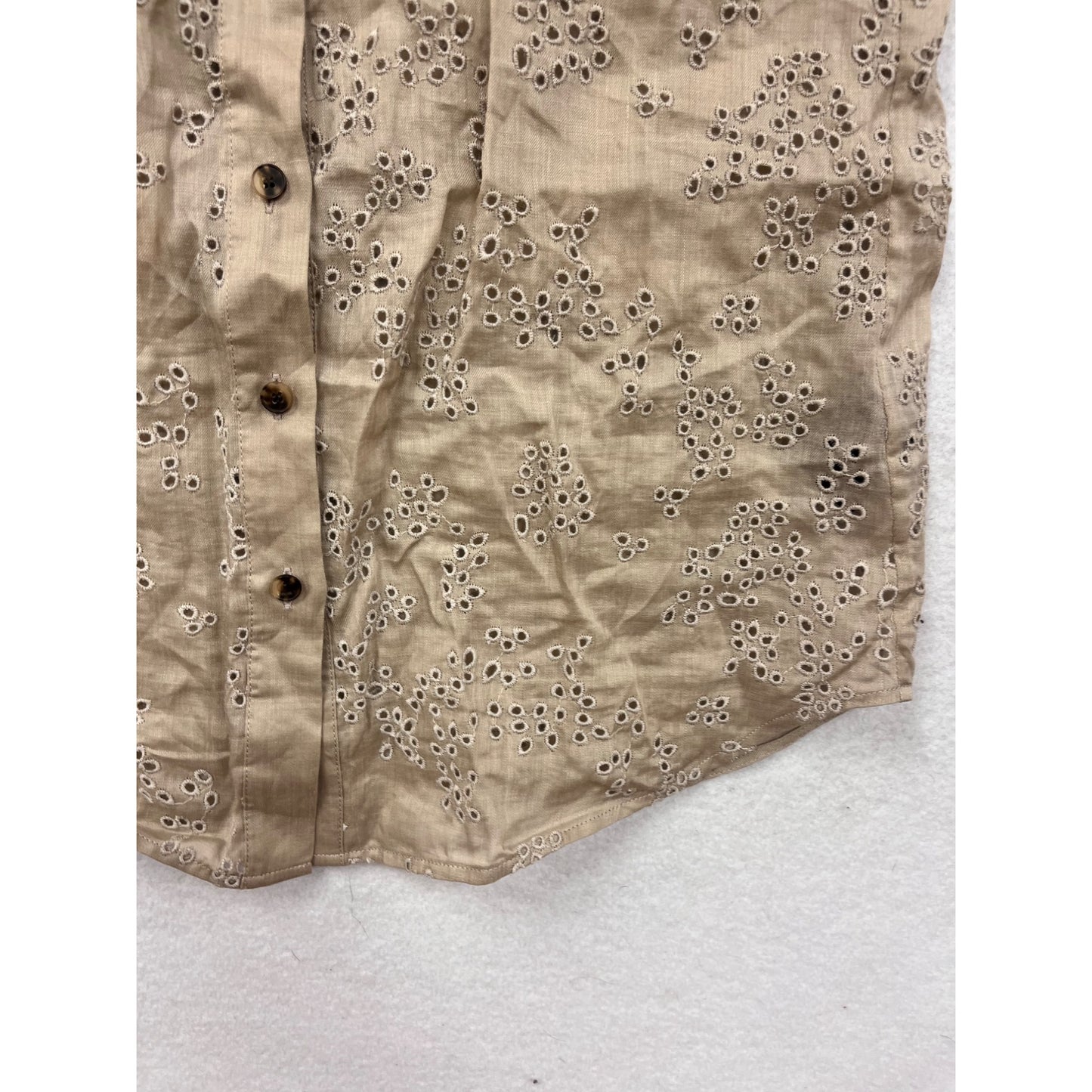 Lafayette 148 New York Tan Eyelet Sleeveless Button-Up Shirt S #8867