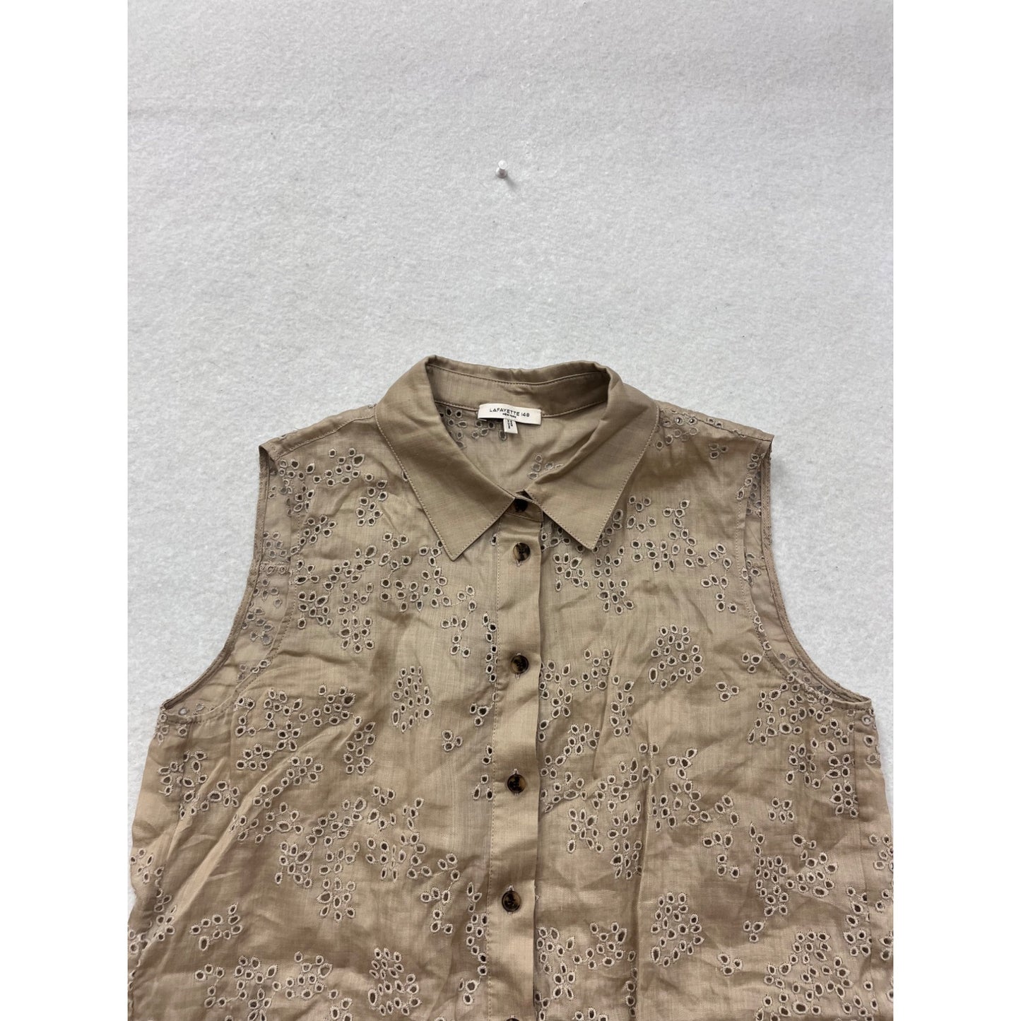 Lafayette 148 New York Tan Eyelet Sleeveless Button-Up Shirt S #8867